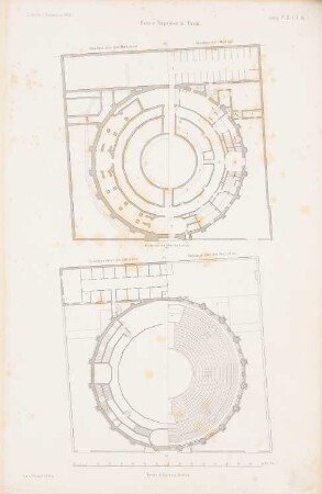 Zirkus Napoleon, Paris: Grundrisse (aus: Atlas zur Zeitschrift für Bauwesen, hrsg. v. G. Erbkam, Jg. 4, 1854)