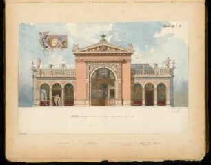 Gartenhaus Monatskonkurrenz Oktober 1877: Aufriss Gartenansicht; Maßstabsleiste