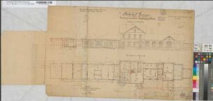 Entwurf zur Vergrößerung des Güterschuppens auf Bahnhof Lemgo: Grundriß, Ansicht [Umzeichnung des Entwurfs für das Empfangsgebäude, 1895], M. 1:100