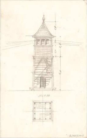 Thiersch, August ; Transformationsstationen, Masttransformatoren, Entwürfe - Grundriss, Ansicht