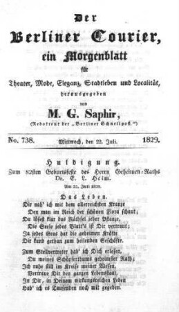 No. 738., Mittwoch, den 22. Juli 1829