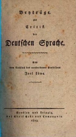 Beyträge zur Critik der deutschen Sprache