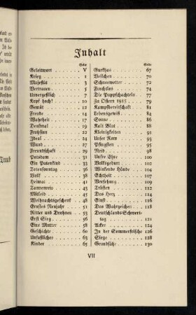 VII-VIII, Inhaltsverzeichnis