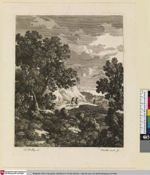 [Berglandschaft mit Bäumen und einigen Wanderern]