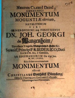 Neronis Claudi Drusi Germanici Monumentum Moguntiae obvium