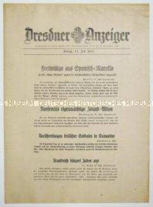 Nachrichtenblatt "Dresdner Anzeiger" u.a. zur Verstärkung der spanischen "Blauen Division" mit Freiwilligen aus der Kolonie "Spanisch-Marokko"