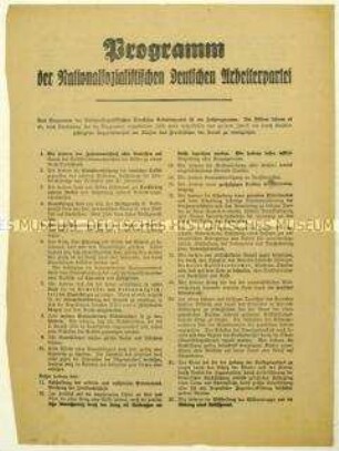 Flugblatt mit dem politischen Programm der NSDAP und Aufruf zum Beitritt