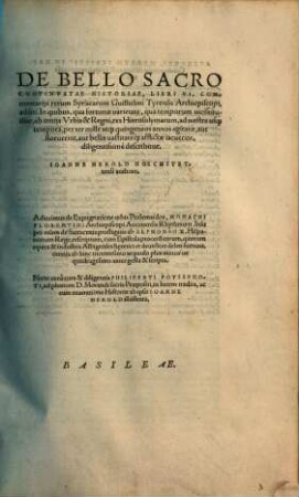 De bello sacro continuatiae historiae : libri VI, commentariis rerum Syriacarum Guilhelmi Tyrensis Episcopi additi