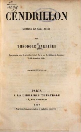 Cendrillon : Comédie en cinq actes par Théodore Barrière