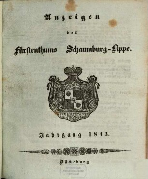 Anzeigen des Fürstenthums Schaumburg-Lippe, 1843