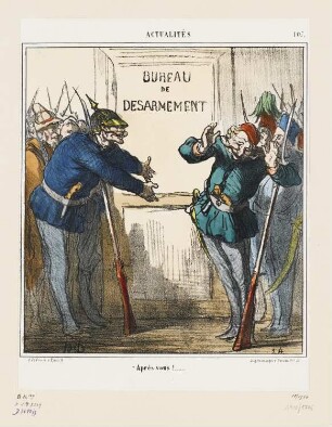 Après vous !..., Blatt 107 der Folge „Actualités“, in: „Le Charivari“, Paris 1868