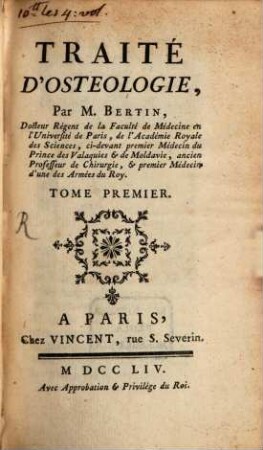 Traité d'Osteologie, 1