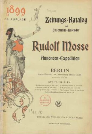 32. Auflage (1899): Zeitungskatalog Rudolf Mosse, Annoncen-Expedition / Annoncen-Expedition Rudolf Mosse