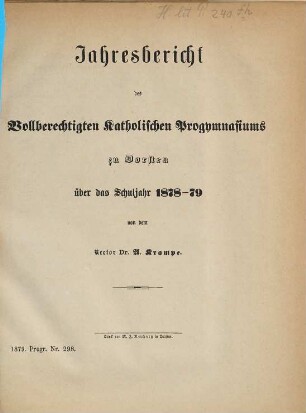 Jahresbericht des Vollberechtigten Katholischen Progymnasiums zu Dorsten : über das Schuljahr ..., 1878/79