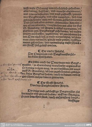 Der fünfft Artickel. Von des Bergkmaisters Ampte.