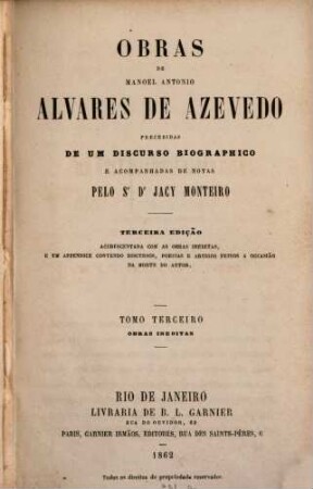 Brasilia Bibliotheca dos melhores auctores nacionaes antigos e modernos, 3