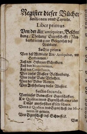 Register dieser Bücher Sectionen unnd Capiteln