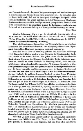 Rohrmann, Elsabea :: Max von Schinckel, hanseatischer Bankmann im wilhelminischen Deutschland, (Veröffentlichungen des HWWA-Institut für Wirtschaftsforschung - Hamburg) : Hamburg, Verlag Weltarchiv, 1971