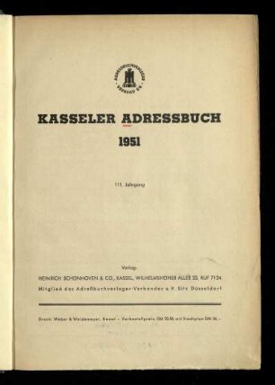 Jg. 111.1951: Kasseler Adressbuch