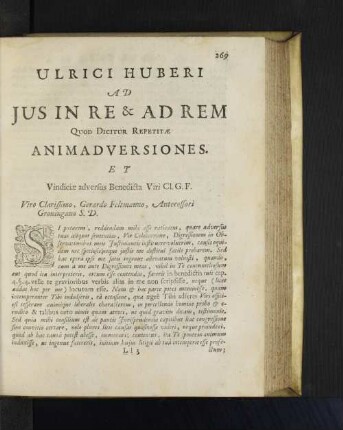 Ulrici Huberi ad jus in re & ad rem