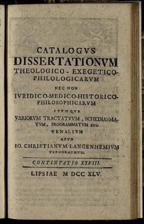 Continuatio XXVIII. Lipsiae M DCC XLV.