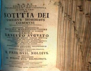 Dissertatio Philologico-Philosophica Ex Rom. I. V. 19.20. De Notitia Dei Omnibvs Hominibvs Commvni