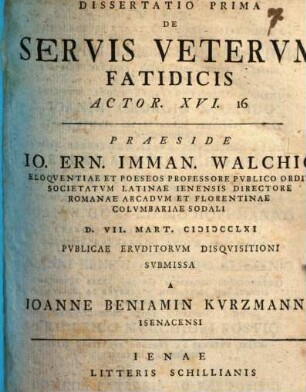 Dissertatio ... De Servis Vetervm Fatidicis Actor. XVI. 16, Dissertatio Prima
