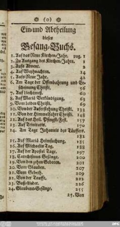Ein- und Abtheilung dieses Gesang-Buchs.