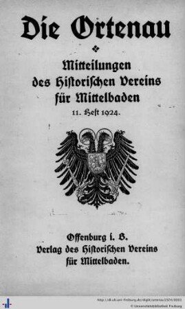 11. Heft: Die Ortenau: Zeitschrift des Historischen Vereins für Mittelbaden