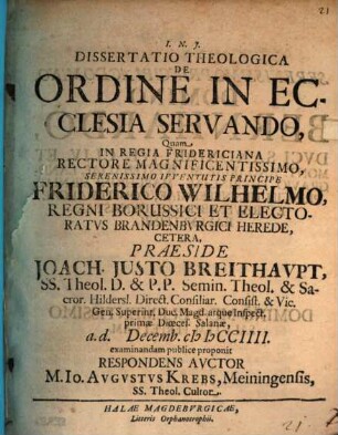 Diss. theol. de ordine in ecclesia servando