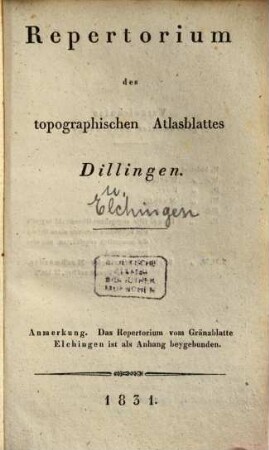 Repertorium des topographischen Atlasblattes Dillingen