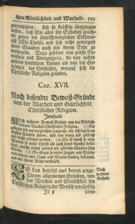 Cap. XVII. Noch besondre Beweiß-Gründe von der Warheit und Göttlichkeit Christlicher Religion.