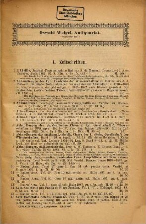 Lagerkatalog von Oswald Weigel's Antiquarium in Leipzig : Verzeichnis älterer und neuerer Bücher ... Neue Folge, 67