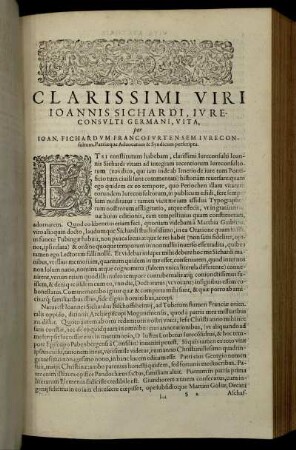 Clarissimi Viri Ioannis Sichardi, Iure Consulti Germani [...]