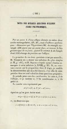 Notes sur quelques questions d'examen (École Polytechnique).