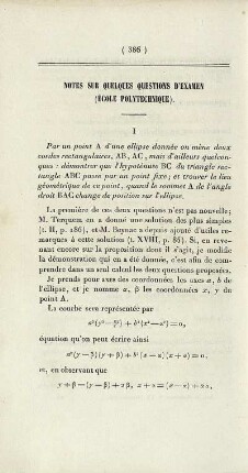 Notes sur quelques questions d'examen (École Polytechnique).