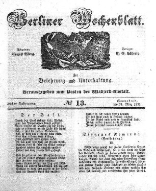 No. 13, Sonnabend, den 31. Maerz 1838.