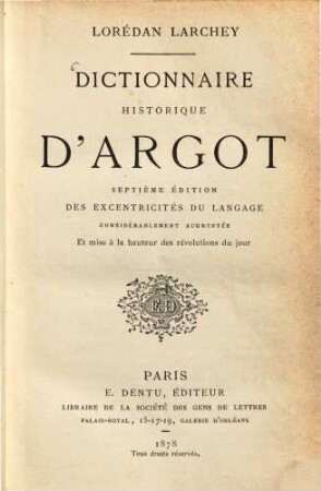 Dictionnaire historique d'Argot