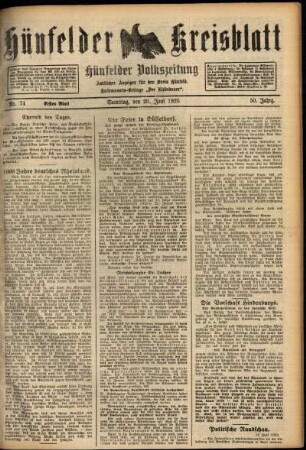 Erste Ausgabe vom Samstag, den 20. Juni 1925.