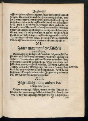 XII. Jagen mag man/ andere davon zuverehren.