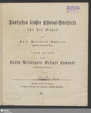 Funfzehen leichte Choral-Vorspiele für die Orgel