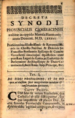 Concilium provinciale Cameracense : in oppido Montis Hannoniae habitum anno 1586, sub Archiep. Ludovico de Berlaymont