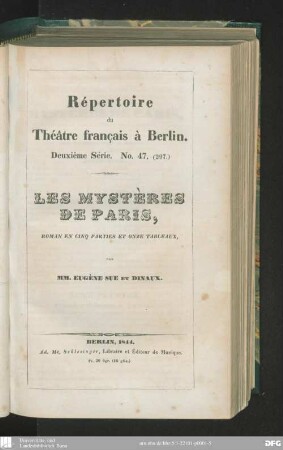 Les mystères de Paris : roman en cinq parties et onze tableaux