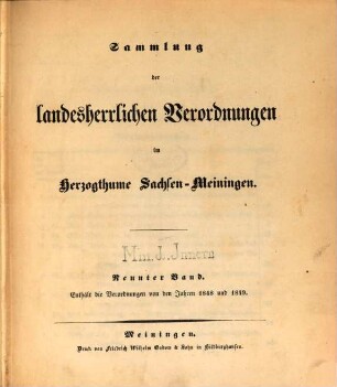 Sammlung der landesherrlichen Verordnungen im Herzogthum Sachsen-Meiningen. 9. 1848/49