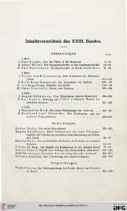 Inhaltsverzeichnis des XXIII. Bandes