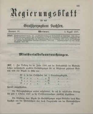 67. Ministerialbekanntmachung, betreffend eine Abgabenerhebung zur Berbandstasse der Biehbesitzer
