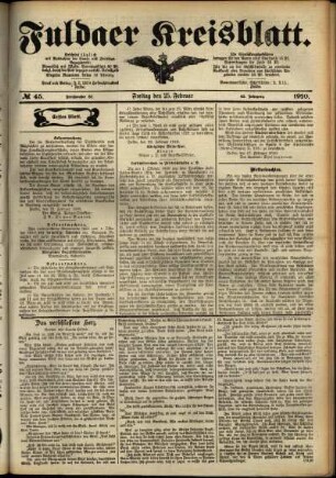 Erste Ausgabe vom Freitag, den 25. Februar 1910.