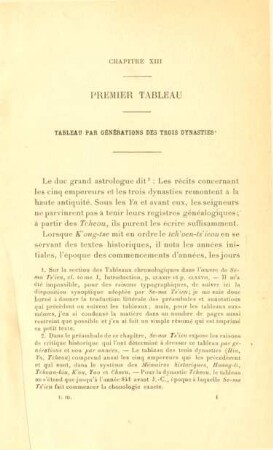 Chapitre XIII - Premier tableau - Tableau par générations des trois dynasties