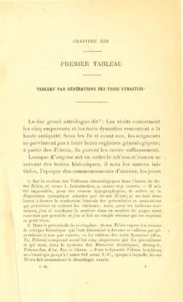 Chapitre XIII - Premier tableau - Tableau par générations des trois dynasties