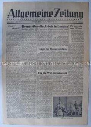 Tageszeitung der US-Armee für Berlin "Allgemeine Zeitung" u.a. zur Londoner Außenministerkonferenz